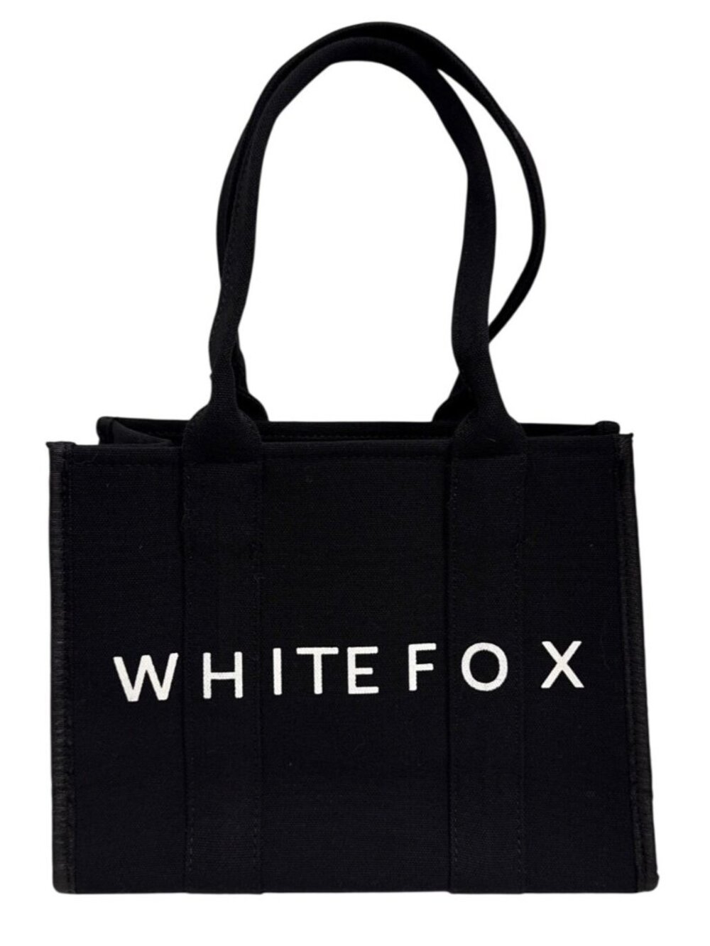 NWT White Fox Mini Tote Bag Black Canvas Logo Shopper Zip Top Everyday Purse